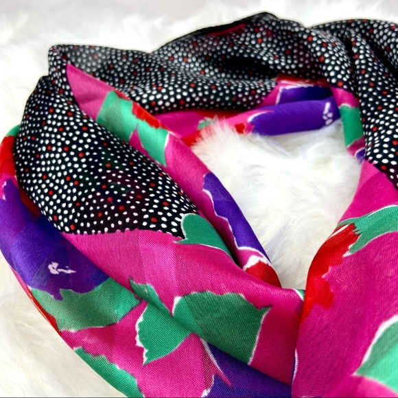 VINTAGE Colorful Pop Art Modern Floral Polka Dot 80s Scarf Striped Hair Hanky - Picture 2 of 8